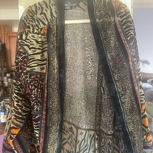 Carole Little Black and Brown Light Sheer Jacket with Bold Animal Prints -